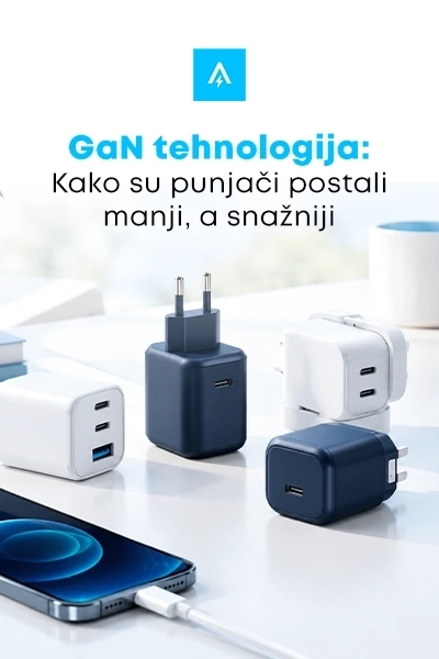 GaN – Gallium Nitride — poluprovodnička tehnologija koja omogućava manje, efikasnije i snažnije punjače